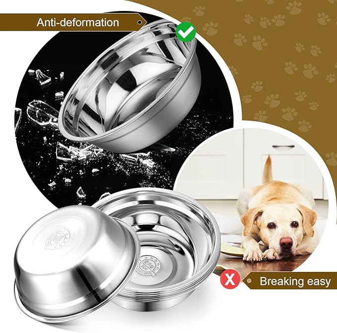 Mimorou 6 Pcs Stainless Steel Dog Bowls 9.4 Inches Replacement Basic Thickened Metal Food Water Bowls for Medium Large Sized Dogs, Dishwasher Safe, Silver