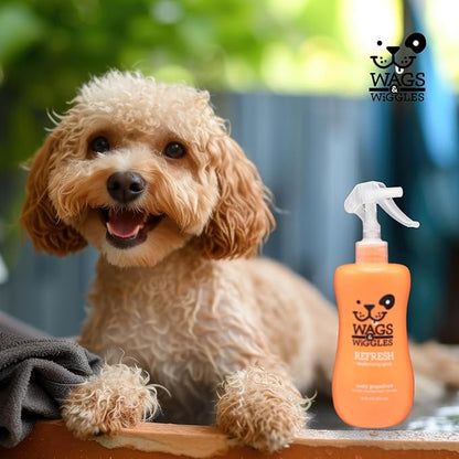 Wags & Wiggles Refresh Dog Deodorizing Spray in Zesty Grapefruit Scent - Long Lasting Dog Grooming Deodorizer Spray - Easy to Use to Combat Smelly Pet Odors, 12 Fl Oz
