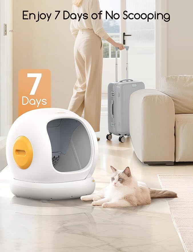 Meowant Self Cleaning Cat Litter Box - Open-Top Automatic Litter Box with APP, 0 Risk of Stuck Cats, Safer Automatic Litter Boxs, Low Entrance for Multiple Cats
