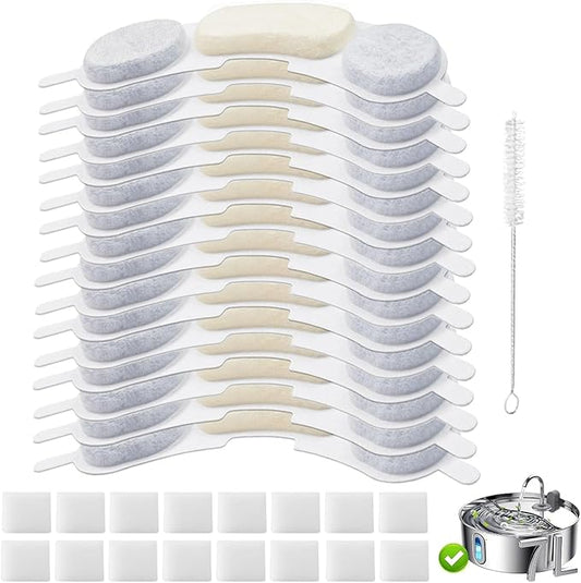 16 Pack Pet Water Fountain Filters Compatible with Smartoo 7L / 236oz / 1.8Gal Stainless Steel Dog Water Fountain, Pet Dog Fountain Filter Replacement,16 Filters + 16 Sponge