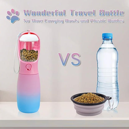 Dog Water Bottle with Food Container, 19Oz Large Capacity Portable Dog Water Bowl Dispenser, Food Grade New Puppy Essentials & Chihuahua Dog Accessories for Hiking Walking Traveling
