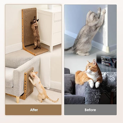 EHEYCIGA Cardboard Cat Scratcher for Indoor Cats, 26.8 Inch L Shaped Vertical Cat Scratching Board with Ball Cat Toy, Large Cat Scratcher Pad, Brown (Pack of 2)