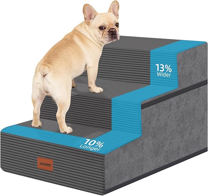 Dog Stairs for Small Dogs, 16.5" H, 3-Step Extra Wide Pet Steps for Bed Couch Sofa and Chair, Non-Slip Balanced Pet Ramp for Medium Cats,Indoor Dog Ladder, Grey