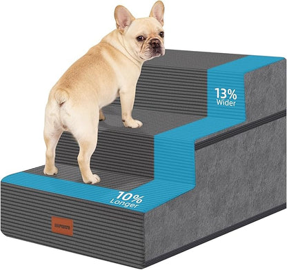 Dog Stairs for Small Dogs, 16.5" H, 3-Step Extra Wide Pet Steps for Bed Couch Sofa and Chair, Non-Slip Balanced Pet Ramp for Medium Cats,Indoor Dog Ladder, Grey