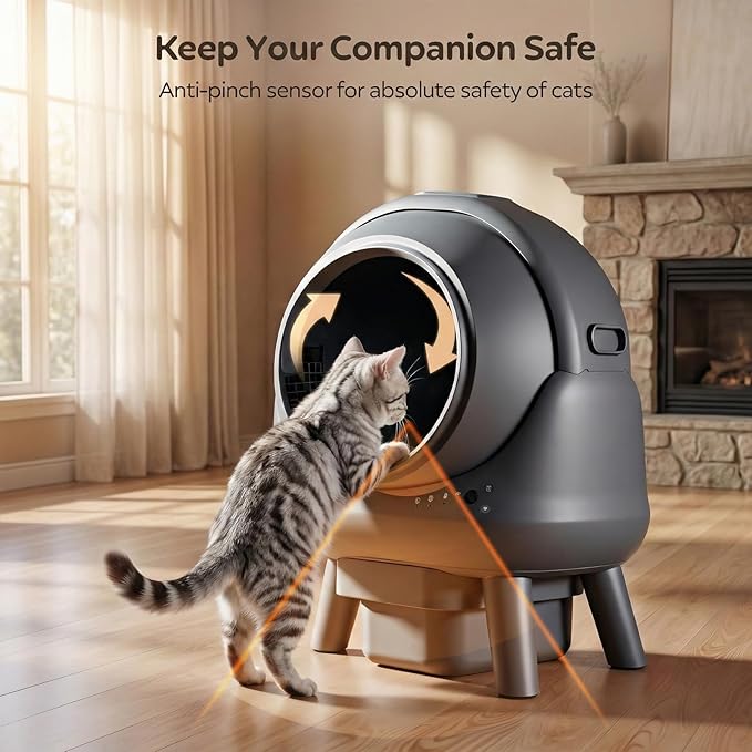 Automatic Litter Box, Self Cleaning Litter Box for Multiple Cats, Smart APP Control & Dual Safety Sensors, 15-Day Large Capacity Waste Bin, Odor Control, Includes Trash Bags,Gray