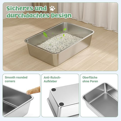 Stainless Steel Cat Litter Box, 6in Cat Litter Pan for Large Cats and Rabbits, Extra Large Metal Litter Box High Sides Odor Control Anti-Corrosion Nonstick
