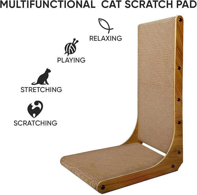 AGYM Cat Scratcher, 26 inch L Shape Cat Scratching Pad for Indoor Cats, Durable Sustainable Cardboard Scratcher with Box, Recyclable Vertical Cat Scratch Pad to Protect Furniture, Large