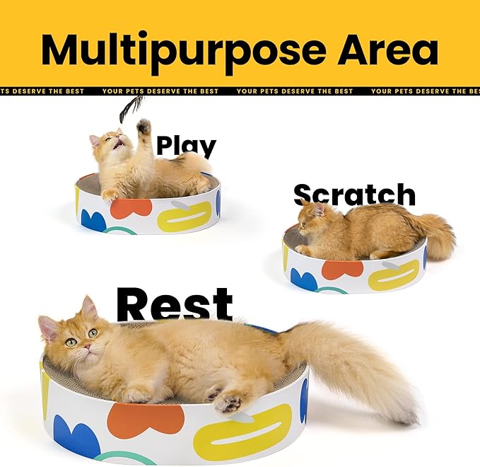 Cat Scratcher Bed,2 in 1 Oval Cat Scratching Board for Indoor,Scratch Pad Corrugated Cardboard Lounge Bowl Nest Couch Sofas for Kitty Play&Rest,Holiday Birthday Gift with Kittens Toy Fish