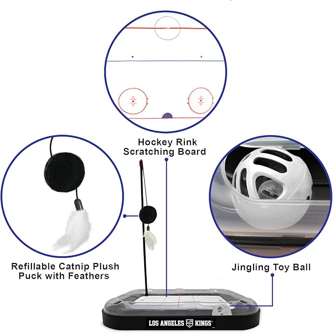 Pets First NHL Los Angeles Kings 5-in-1 Cat Scratcher Toy with Interactive Cat Ball Bell in Tracks
