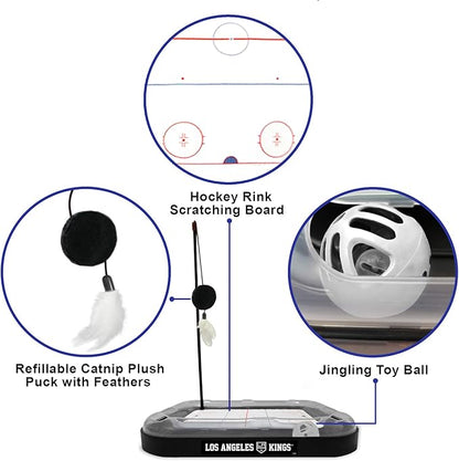 Pets First NHL Los Angeles Kings 5-in-1 Cat Scratcher Toy with Interactive Cat Ball Bell in Tracks