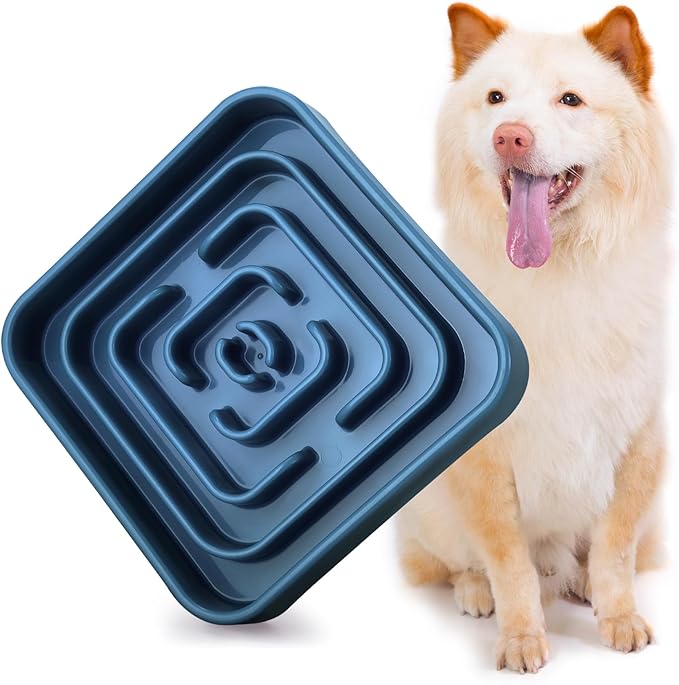 Slow Feeder Dog Bowls for Large Medium Dogs, Anti-Choking Slow Eating Maze Dog Food Bowl, Anti-Slip Slow Feeding Pet Puzzle Bowl,Dark Blue