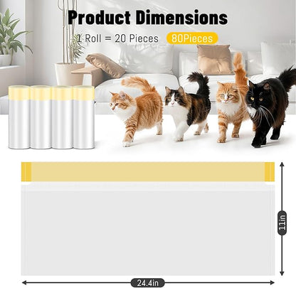 Cat Litter Bags for Automatic Litter Box, Replacement Self-Cleaning Cat Litter Box Liners, Drawstring Trash Bags for Robot, Waste Bag of 24.4×11 Inches（80 Counts/4 Rolls）