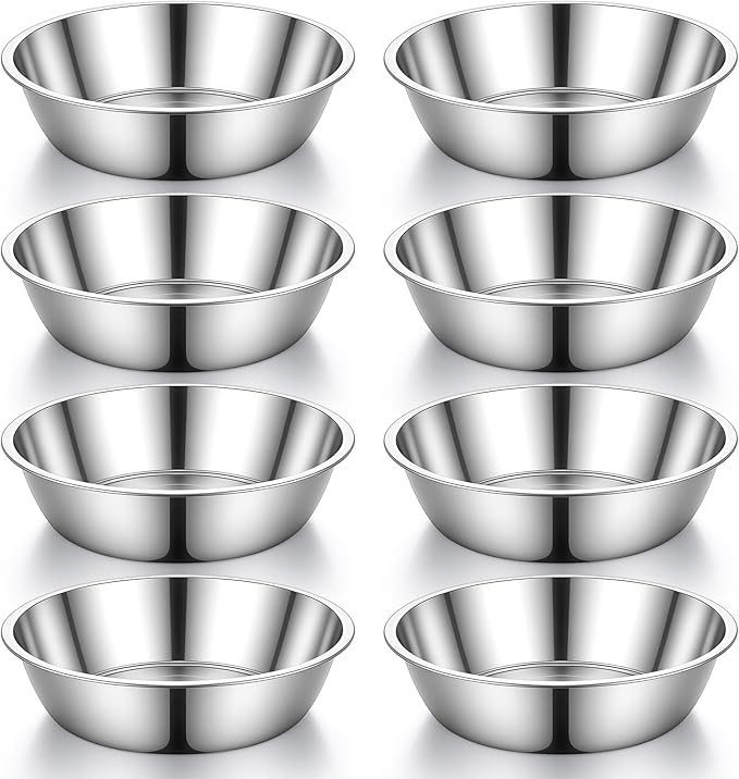8 Pcs Large Stainless Steel Dog Bowls, 56Oz Metal Pet Food and Water Bowls, Dishwasher Safe and Easy to Clean, for Small Medium Large Dogs, Silver