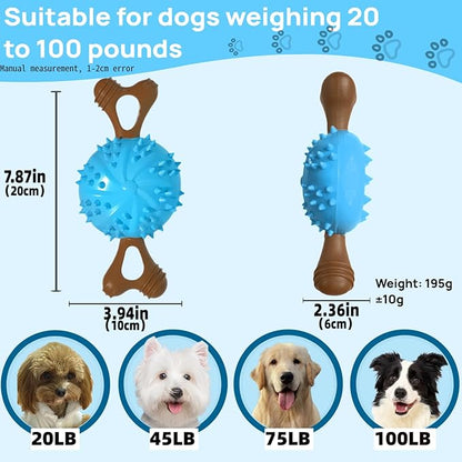 Dog Toys,Hybrid Dog Chew Toy for Aggressive Chewers, 2-in-1 Durable Wood-Plastic Bone & TPR Spike Ball, Natural Wood Scent, Integrated Safe Design for 20-100 lbs Medium Large Breeds