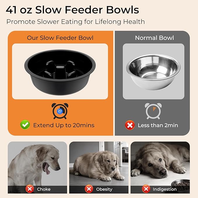 URPOWER Mess Proof Elevated Dog Bowls, High Wall Splash Guard Design, 4 Height Adjustable Raised Bowl Stand, 2 Stainless Steel Bowls, Non-Slip Food Water Set for Small Medium Large Dogs