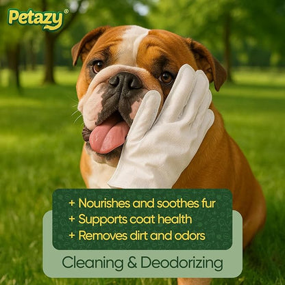 Pet Glove Wipes for Dogs & Cats – Hypoallergenic Thick Cleaning Gloves with Aloe & Coconut Oil for Paws, Face, Ears & Butt, Instant No Rinse Grooming Wipes to Deodorize and Hydrate, 25 Pack