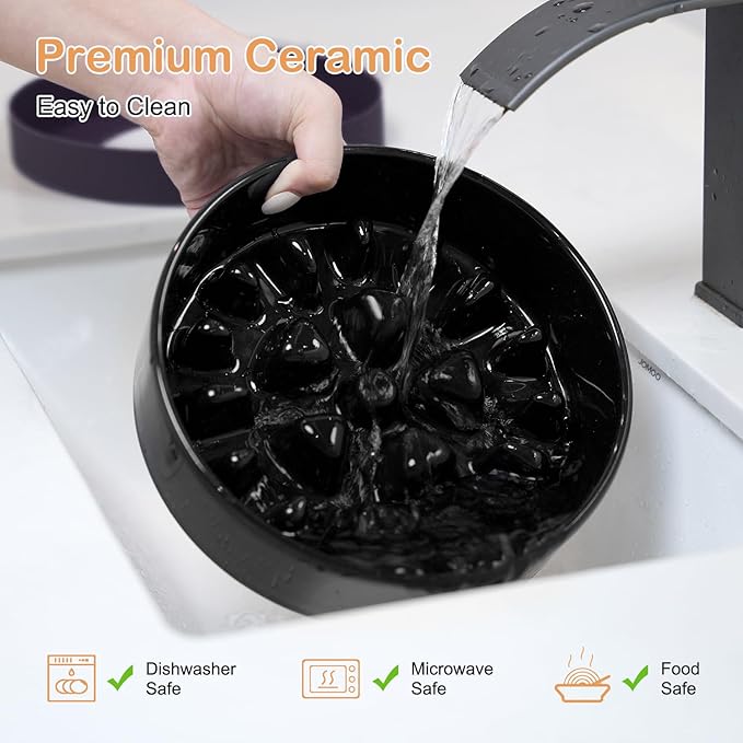 Sted Ceramic Slow Feeder Dog Bowls for Medium Large Breed, Slow Feeding Dog Bowl, Dogs Food Bowls for Fast Eaters, Puzzle Dogs Food Bowl with Silicone Base, Maze Black
