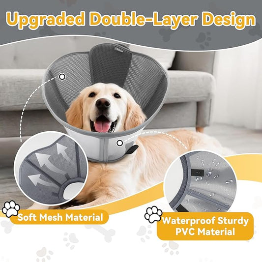 Upgraded Dog Cone Collar for Large Medium Dogs, Soft Dog Cone with Double-Layer Design, Adjustable Pet Recovery Collar for Dogs After Surgery, Elizabethan Collar (XXL, Grey)