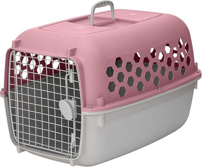 26" Plastic Portable Dog Kennel, Pink – Lightweight Travel Crate for Medium Dogs Cat, Durable & Ventilated, Indoor/Outdoor Use