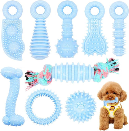 Puppy Toys, 9 Pack Dog Chew Toys for Puppy, Cute Blue Small Dog Toys, Teething Toys for Puppies, Soft Durable Interactive Chew Toy for Small Dogs