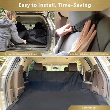 F-color SUV Cargo Liner for Dogs, Heavy Duty Water Resistant Pet Cargo Cover Dog Seat Cover Mat for Mid-Size SUVs Sedans Vans with Bumper Flap Protector, Non-Slip, Standard Size Universal Fit, Black