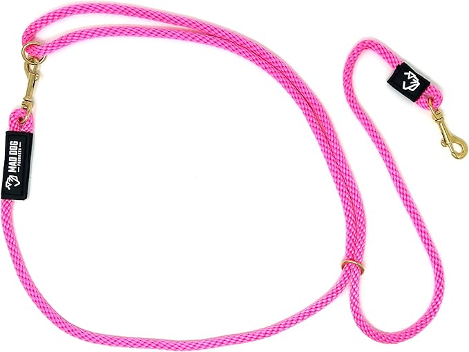 Mad Dog Products Hands Free Clip Dog Leash 3/8” x 10’ Pink Signature Rope – Made in USA