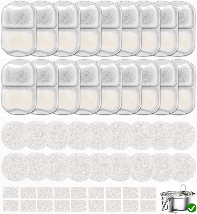 12 Sets Pet Water Fountain Filter Replacement Compatible with Oneisall 7L/230oz Stainless Steel Dog Dispenser - Filtered Dog Water Bowl - Replacement Filters and Sponge