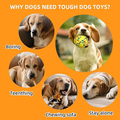 4 Pcs Large size Dog Balls, 3.15"Tennis Ball for Aggressive Chewers, Durable Bouncy Dog Toy Balls, Teething Cleaning Chew Toys, Water Toy Fetch Ball for Large Medium Dog, More Biting-Proof Atom