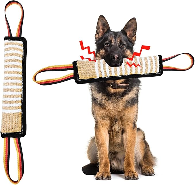 ASOCEA Dog Tug Toy,Bite Jute Pillow Pull Toy Tough Squeaky Dog Toys with 2 Handles for Medium to Large Dogs Interactive Toy Tug of War Lasting Training Equipment