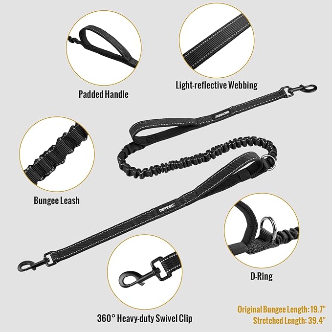 OneTigris Hands Free Dog Leash, Waist Leash for Dog Walking with Detachable Chest Bag, Thickened Mesh Lumbar Support and Durable Bungee Straps, Running leashs for Medium Large Dogs