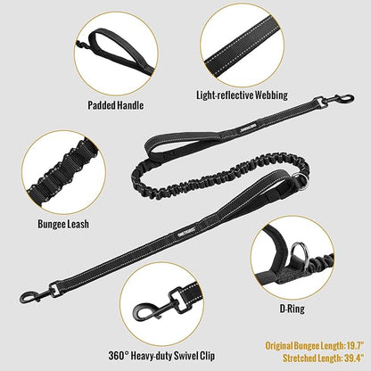 OneTigris Hands Free Dog Leash, Waist Leash for Dog Walking with Detachable Chest Bag, Thickened Mesh Lumbar Support and Durable Bungee Straps, Running leashs for Medium Large Dogs