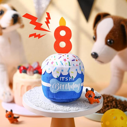 Dog Birthday Cake Toy Accessories for Girl Boy Gifts, Squeaky Plush Toy for Dog Birthday Party Decor Favor for Large, Medium and Small Dogs(8th,Blue)