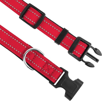 Reflective Dog Collar, Adjustable Soft Neoprene Padded Nylon Pet Collars with Buckle for Extra Large Dogs, Red,XL