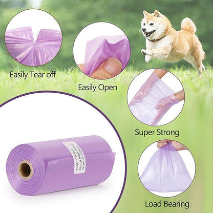 Dog Poop Bag 1140 Counts 57 Rolls, Unscented Doggy Poop Bags, Leak-Proof Dog Bags for Poop, Extra Thick Strong Dog Waste Bags with Dispenser - Purple (13 x 9 Inches)