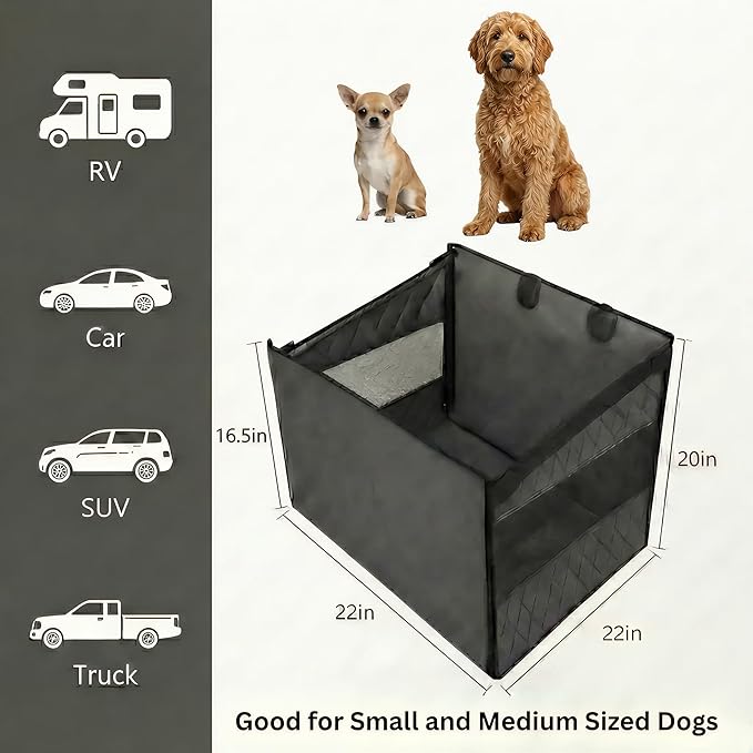 Dog Car Seat for Large Dogs – Sturdy Waterproof Pet Booster with Interior Tether – Washable Reinforced Travel Bed for Comfortable Trips - Large, Medium, and Small Pets - 21x21x20