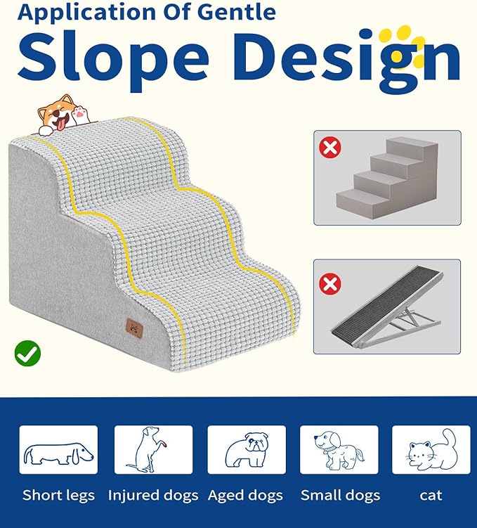 Dog Stairs for Small Dogs, 15.7" H Dog Steps for Bed 35D Strong Support Foam Stairs for High Bed or Couch Sofa Non-Slip Balanced Pet Steps Indoor, Light Grey