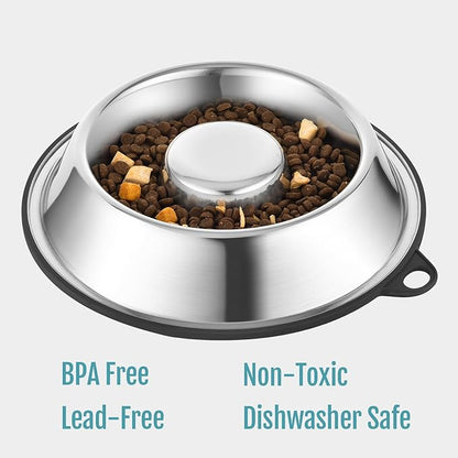 PEGGY11 Stainless Steel Slow Feeder Dog Bowl - Holds 5 Cups, for Large Size Dog