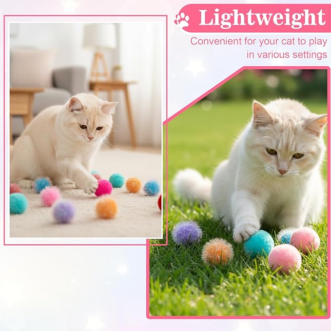 14 Pcs Cat Pom Pom Balls 2 Inches Cat Balls Toy Cats Poms Poms Sparkle Fuzzy Ball Yarn Puffs Interactive Cats Toy Interactive Kitten Chasing Toys