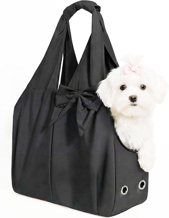 Dog Purse Carrier for Small Dogs, Soft Dog Tote Bag Carrier with 4 Large Pockets, No Collapse, Lightweight, Smart Zipper Lock, Comfortable Puppy Cats Rabbit Carrier for Travel, Outdoor(Black)