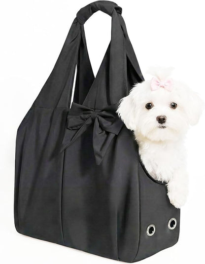 Dog Purse Carrier for Small Dogs, Soft Dog Tote Bag Carrier with 4 Large Pockets, No Collapse, Lightweight, Smart Zipper Lock, Comfortable Puppy Cats Rabbit Carrier for Travel, Outdoor(Black)