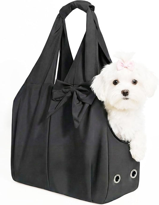 Dog Purse Carrier for Small Dogs, Soft Dog Tote Bag Carrier with 4 Large Pockets, No Collapse, Lightweight, Smart Zipper Lock, Comfortable Puppy Cats Rabbit Carrier for Travel, Outdoor(Black)