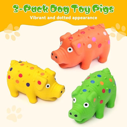 4" Squeaky Pig Dog Toys 3-Pack, Mini Latex Dog Toys Puppy Durable Chew Toys Little Piggy for Small, Medium Dogs Fetch Interactive Play