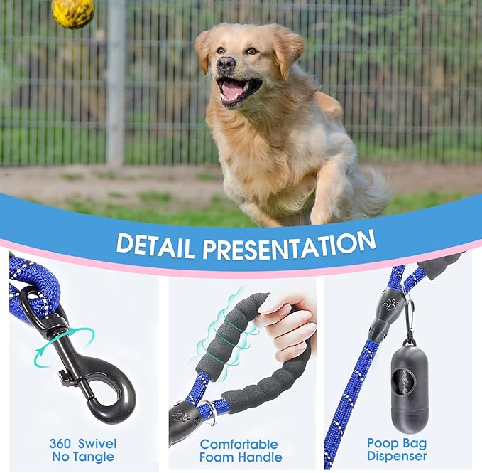 BAAPET 2/4/5/6 FT Dog Leash with Comfortable Padded Handle and Highly Reflective Threads for Small Medium and Large Dogs (6FT-1/2'', Navy Blue)