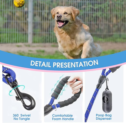 BAAPET 2/4/5/6 FT Dog Leash with Comfortable Padded Handle and Highly Reflective Threads for Small Medium and Large Dogs (6FT-1/2'', Navy Blue)