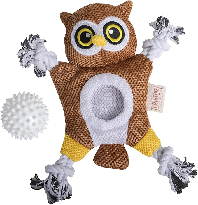 Territory 2 in 1 No Stuffing Removable Fetch Ball Tug Dog Toy for Small Medium Large Dogs, Owl