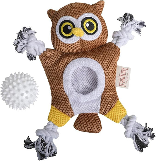 Territory 2 in 1 No Stuffing Removable Fetch Ball Tug Dog Toy for Small Medium Large Dogs, Owl