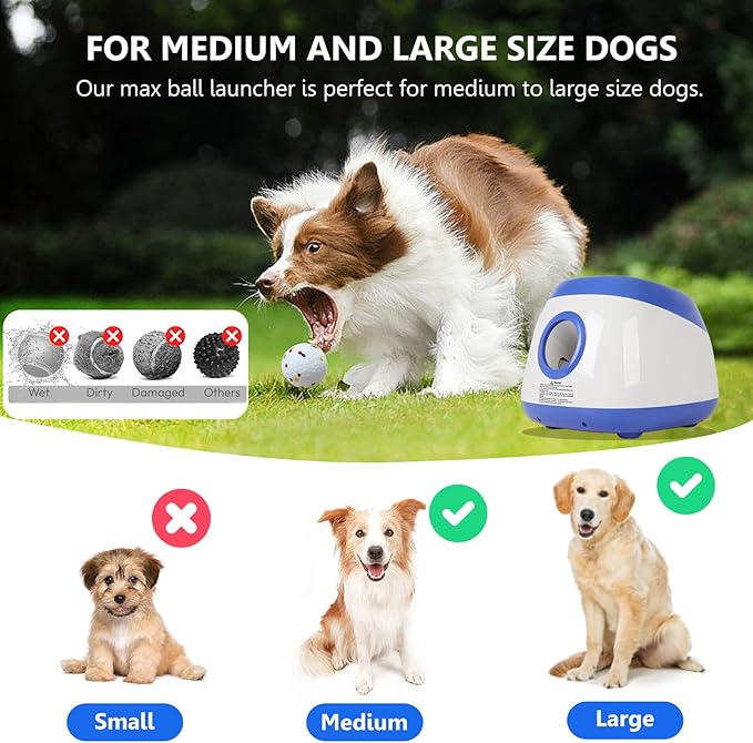 Large Automatic Dog Ball Launcher, Dog Ball Throw Launcher, 3 Adjustable Distance 40-80FT, with 6 2.5-inch ETPU Balls, for Medium&Large Dogs, Indoor and Outdoor Remote Control Interactive Dog Toys