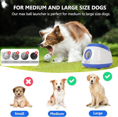 Large Automatic Dog Ball Launcher, Dog Ball Throw Launcher, 3 Adjustable Distance 40-80FT, with 6 2.5-inch ETPU Balls, for Medium&Large Dogs, Indoor and Outdoor Remote Control Interactive Dog Toys