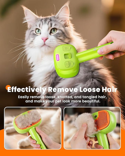 4-in-1 Cat Steam Brush, 2025 Upgraded Pet Steam Brush for Indoor Cats Dogs Spray Hair Removal Comb, 2 Spray Self-Cleaning Dog Brushes for Shedding,Massage,Cleaning Grooming (Green)
