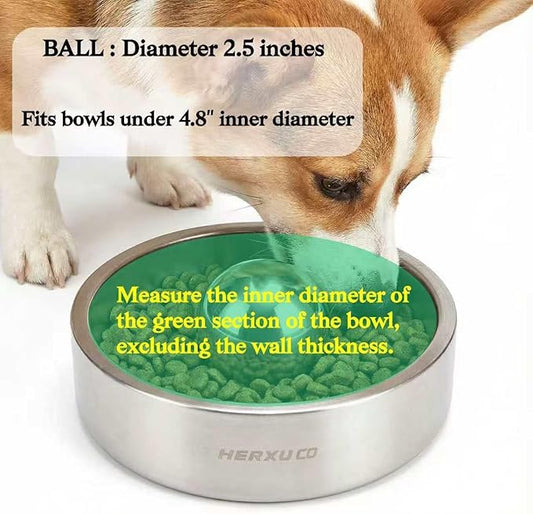 SUS304 Stainless Steel Dog Food Slow Feeder Ball - 2.5in - Slows Fast Eating, Prevents Choking, Bloating & Obesity - Fun Feeding for All Dogs - Durable, Smooth & High Adaptability (Small 2.5Inch)